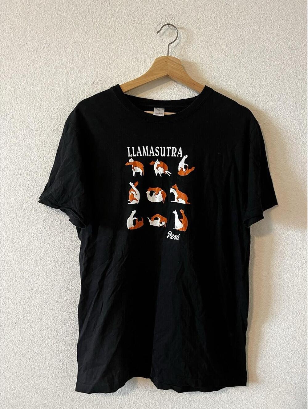 Funny Llamasutra Peru Graphic T-Shirt Black Cotton L